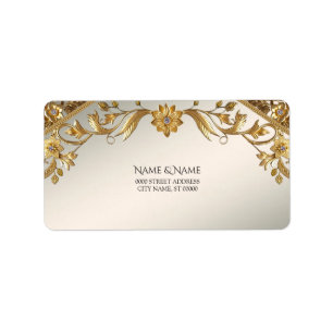 Golden Wavy Leaves Floral Return Address Label