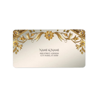 Golden Wavy Leaves Floral Return Address Label