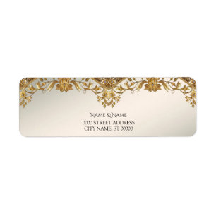 Golden Wavy Leaves Floral Return Address Label