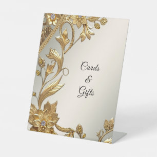 Golden Wavy Leaves Floral Tabletop Signs