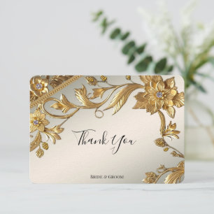 Golden Wavy Leaves Floral Thank You Card
