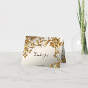 Golden Wavy Leaves Floral Thank You Card
