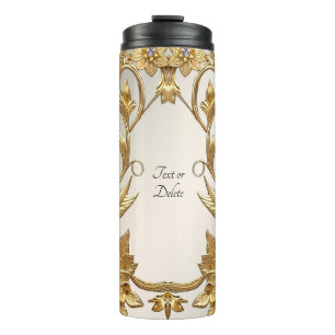 Golden Wavy Leaves Floral Thermal Tumbler