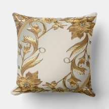 Golden Wavy Leaves Floral Throw Pillow