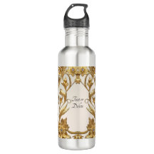 Golden Wavy Leaves Floral Water Bottle