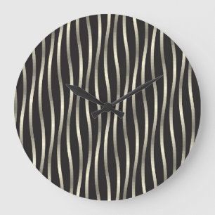 Golden wavy stripes, luxury texture large clock