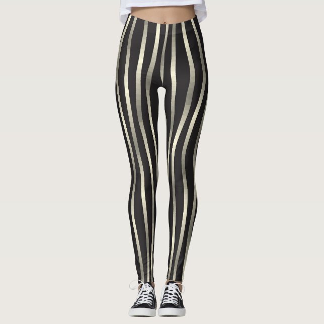 Golden wavy stripes, luxury texture leggings (Front)
