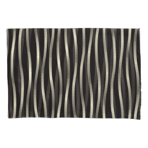 Golden wavy stripes, luxury texture pillowcase