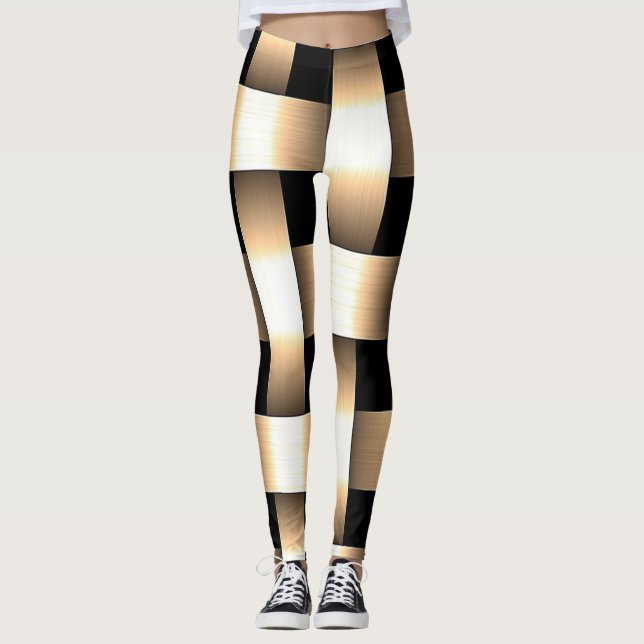 Golden Weave Design ~ Tan ~ Black ~ Gold ~ Leggings (Front)