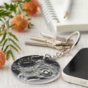 Golden Web Abstract Fractal Art Key Ring