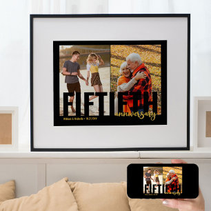 Golden Wedding 2 Photo Modern 50th Anniversary Poster