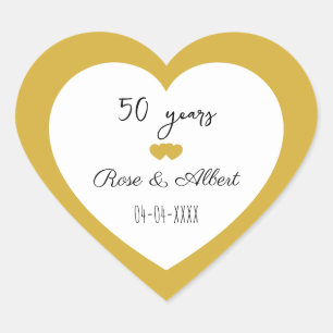Golden Wedding, 50 Years of Marriage, Custom  Heart Sticker