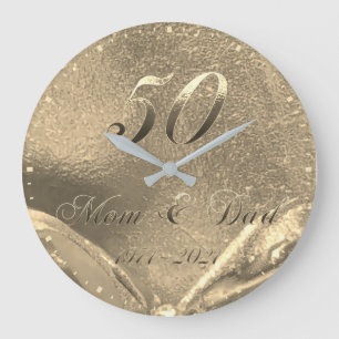 Golden Wedding 50th Anniversary 2021 Parents Gold Large Clock
