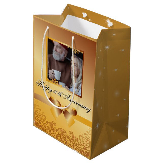 Golden Wedding 50th Anniversary Customisable  Medium Gift Bag (Back Angled)