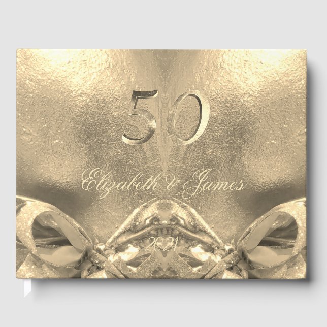 Golden Wedding 50th Anniversary Elegant Faux Gold Guest Book (Front)
