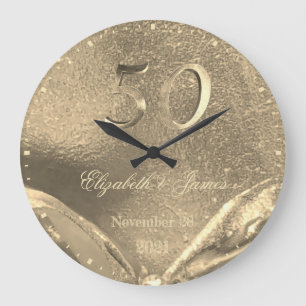 Golden Wedding 50th Anniversary Elegant Faux Gold Large Clock
