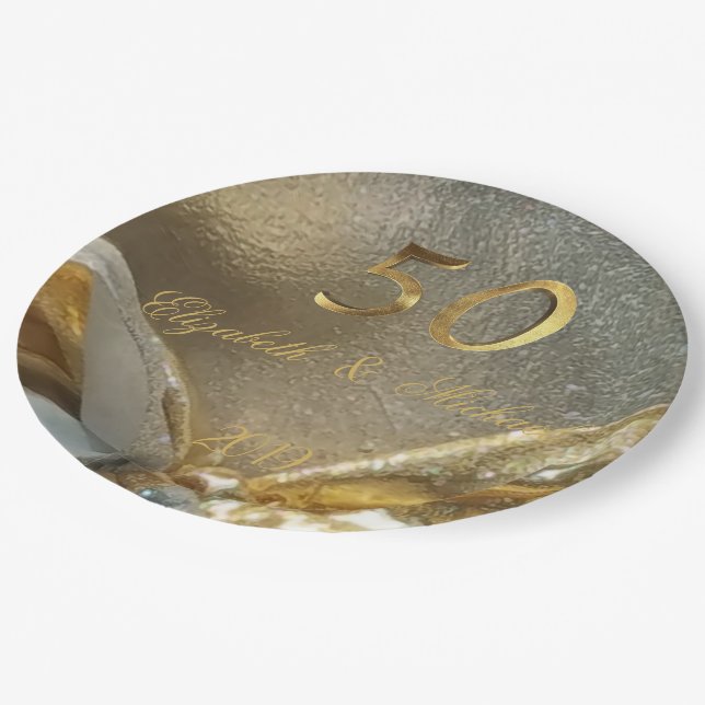 Golden Wedding 50th Anniversary Faux Gold Number Paper Plate (Angled)