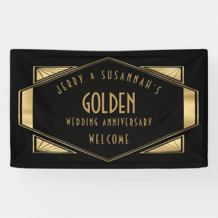 Golden Wedding 50th Names Art deco Gold Black Banner