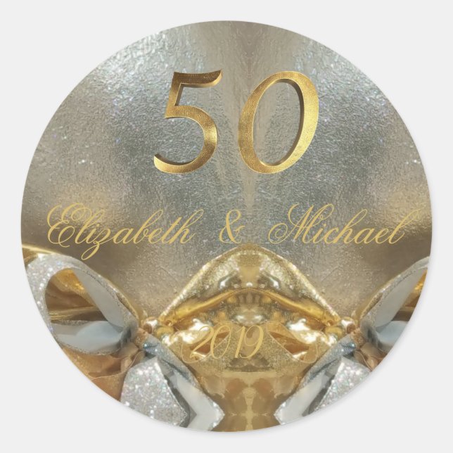 Golden Wedding 50th Wedding Anniversary Elegant Classic Round Sticker (Front)
