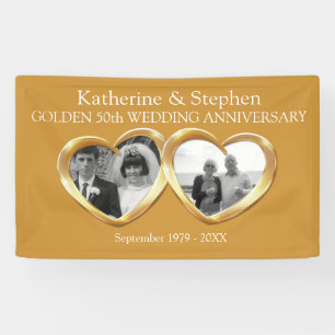 Golden Wedding anniversary 2 hearts photo banner