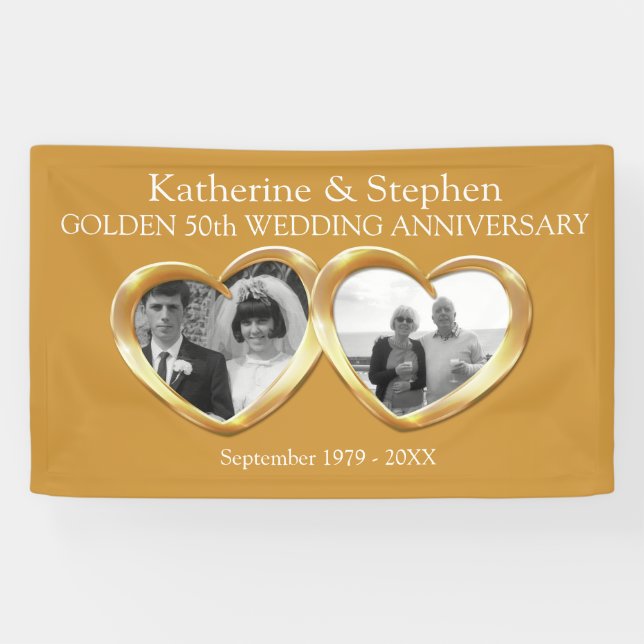 Golden Wedding anniversary 2 hearts photo banner (Horizontal)