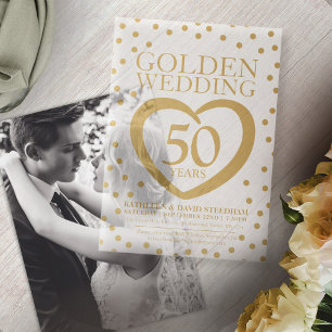 Golden wedding anniversary 50th gold coloured hear vellum invitations