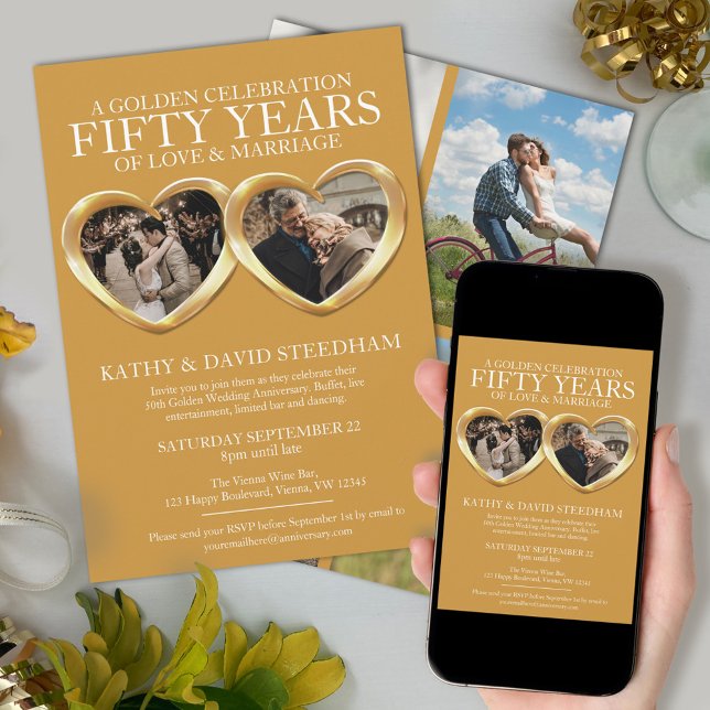 Golden wedding anniversary 50th party 6 photos invitation (Creator Uploaded)
