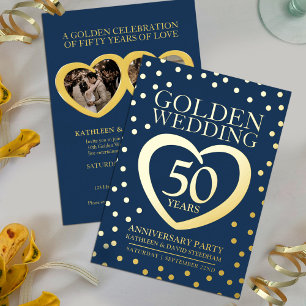 Golden wedding anniversary 50th party blue gold