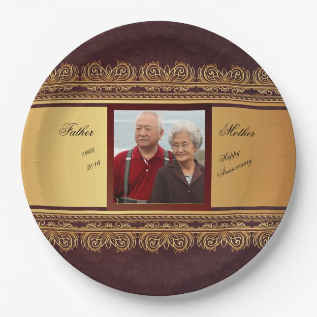 Golden Wedding Anniversary 50th Treasure Paper Plate (Front)