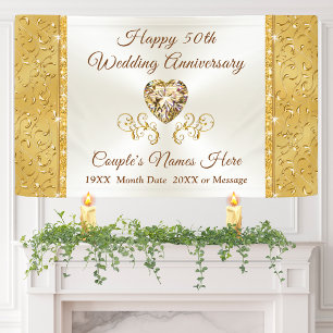 Golden Wedding Anniversary Banners, Personalised Banner