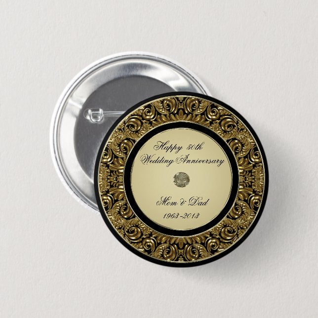 Golden Wedding Anniversary Button (Front & Back)