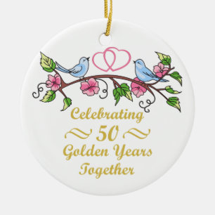 Golden Wedding Anniversary Ceramic Tree Decoration