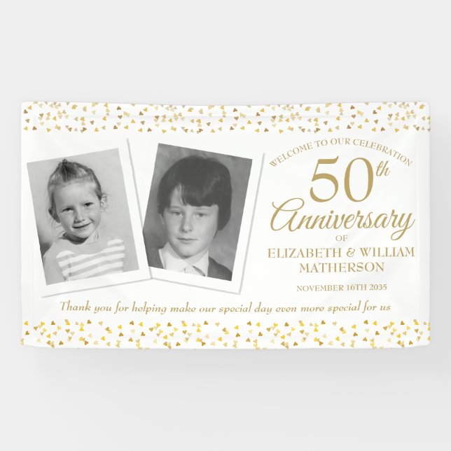 Golden Wedding Anniversary Childhood Photo Welcome Banner (Horizontal)