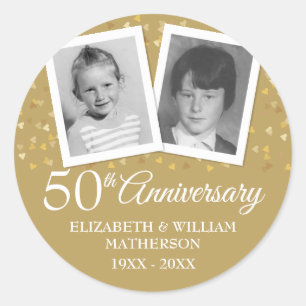 Golden Wedding Anniversary Childhood Photos Classic Round Sticker
