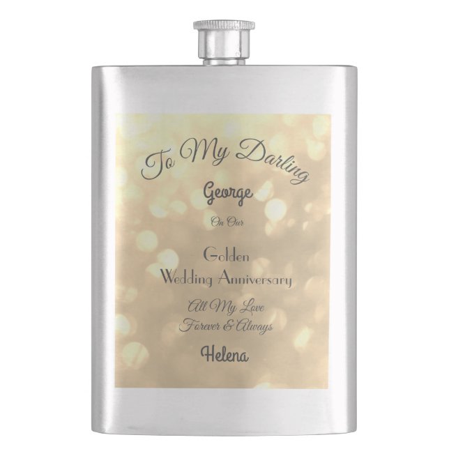 Golden Wedding Anniversary Classic Flask (Front)