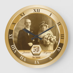 Golden Wedding Anniversary Customisable Photo Gift Large Clock