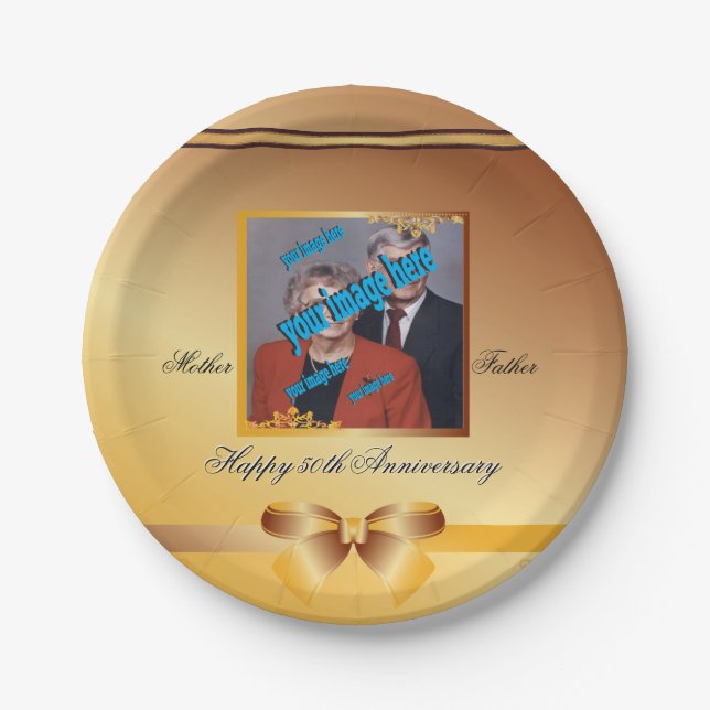 Golden Wedding Anniversary Fiftieth 50th Recycle Paper Plate (Front)