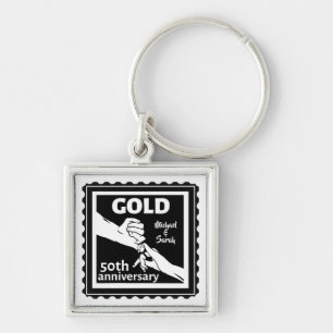 Golden wedding anniversary holding hands 50th key ring