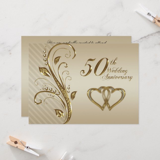 Golden Wedding Anniversary Invitation Card (Front/Back In Situ)