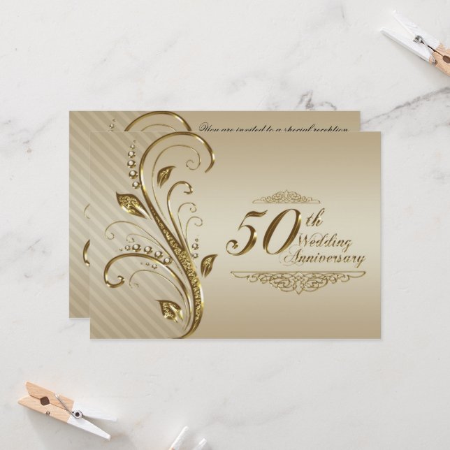 Golden Wedding Anniversary Invitation Card (Front/Back In Situ)
