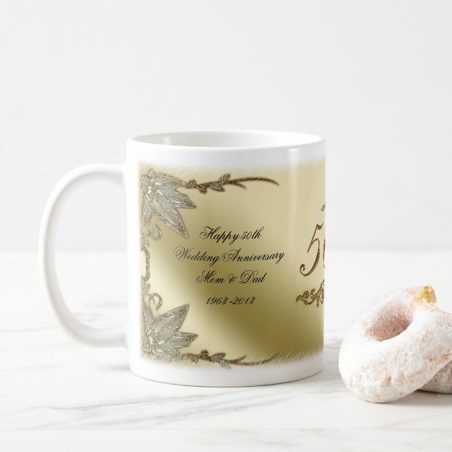 Golden Wedding Anniversary Mug (With Donut)