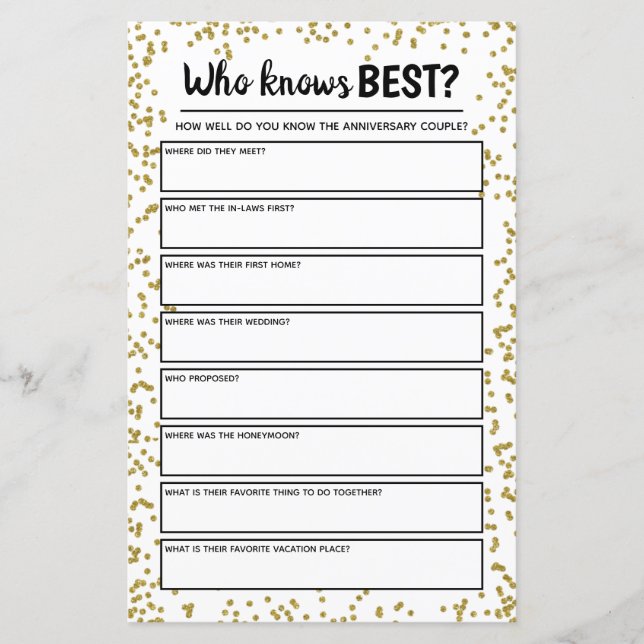 Golden Wedding Anniversary Party Game (Front)