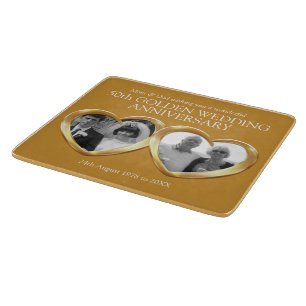 Golden wedding anniversary past present photo cutting board
