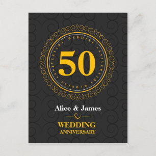 Golden “wedding anniversary” personalised postcard