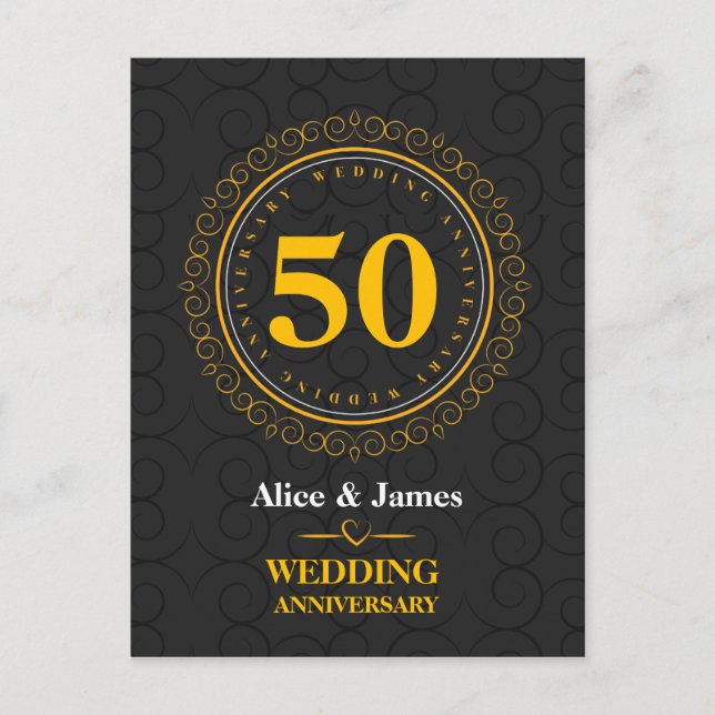 Golden “wedding anniversary” personalised postcard (Front)