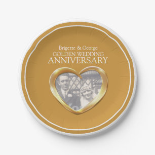 Golden Wedding Anniversary photo heart paper plate