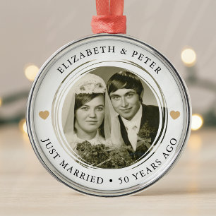 Golden Wedding Anniversary Photo Metal Tree Decoration