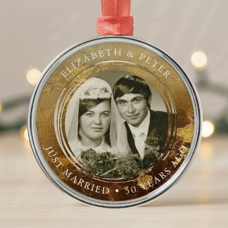 Golden Wedding Anniversary Photo Metal Tree Decoration