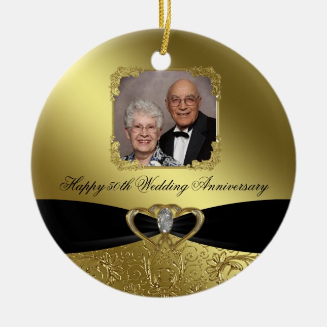 Golden Wedding Anniversary Photo Ornament (Front)