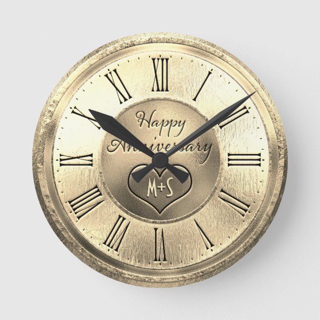 Golden Wedding Anniversary Round Clock (Front)